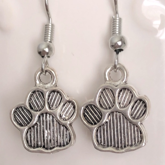 New Cat Dog Animal Paw Print Dainty Dangling Hand Crafted Earrings - Picture 2 of 5